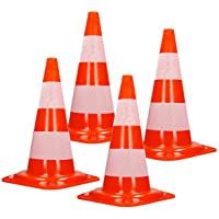 ECD Germany 4X Cono de Tráfico Obra Pieza de Señalización Emergencia Color Naranja y Blanco 50 cm de Altura en PVC…